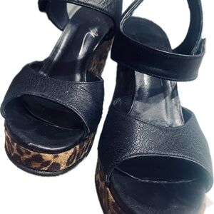 Black Platform Sandals with Leopard Print Sole
